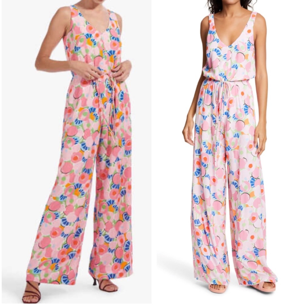 Staud Mint Jumpsuit Wide Leg 8 medium Peach Blossom abstract fruit print